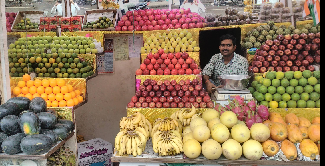 Fresh fruit with variety of colorful fruits